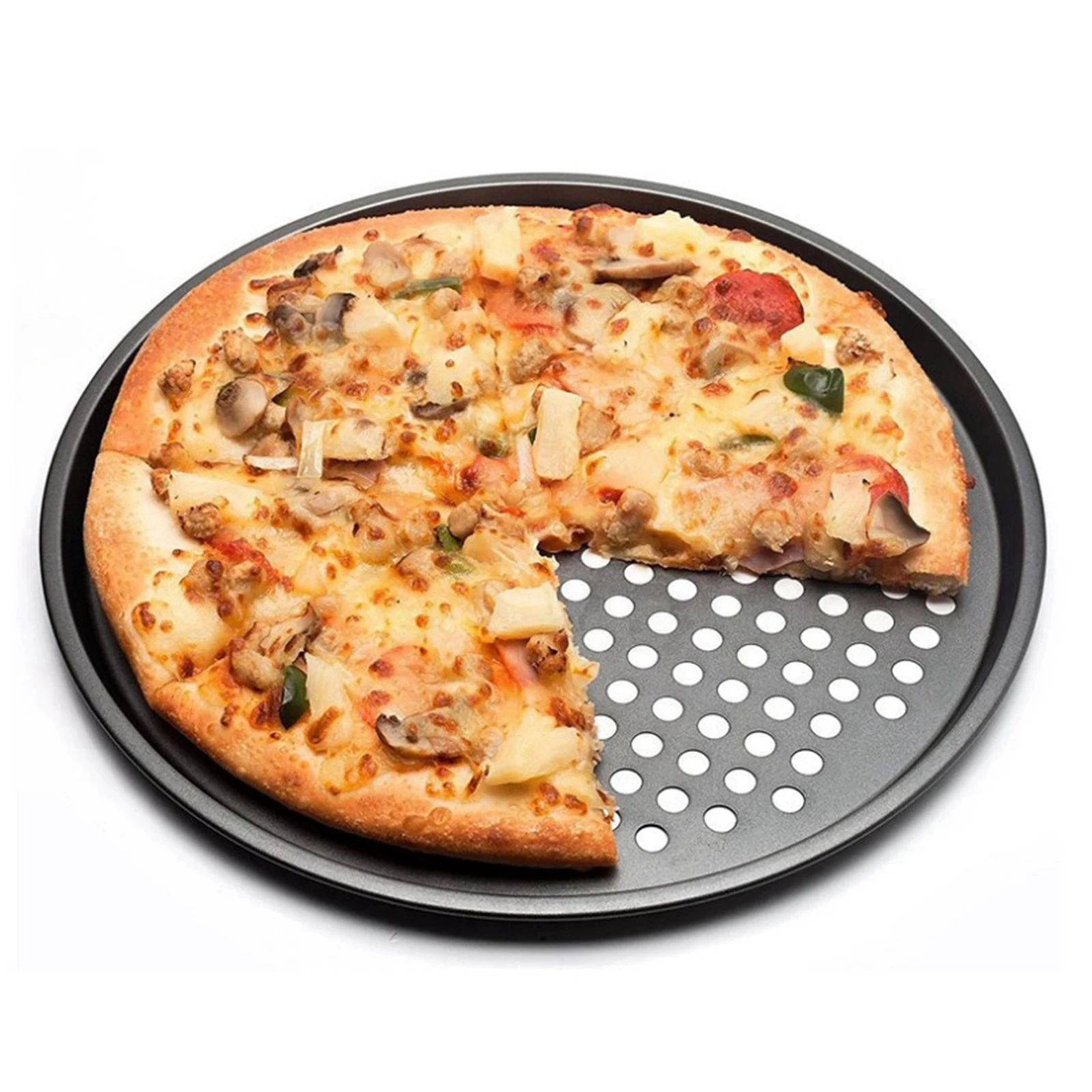 Non-stick Coated Pizza Pan Perforated Carbon Steel Pizza Tray Plate for Kitchen Gill BBQ Party