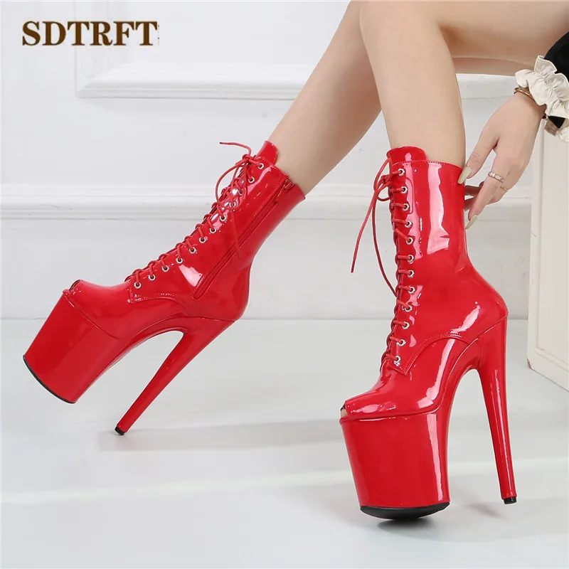 

SDTRFT Summer Female Ankle boots 20cm Thin Heels Sexy Fetish Platform botas mujer Ladies Dance Shoes Woman Peep Toe Red Pumps