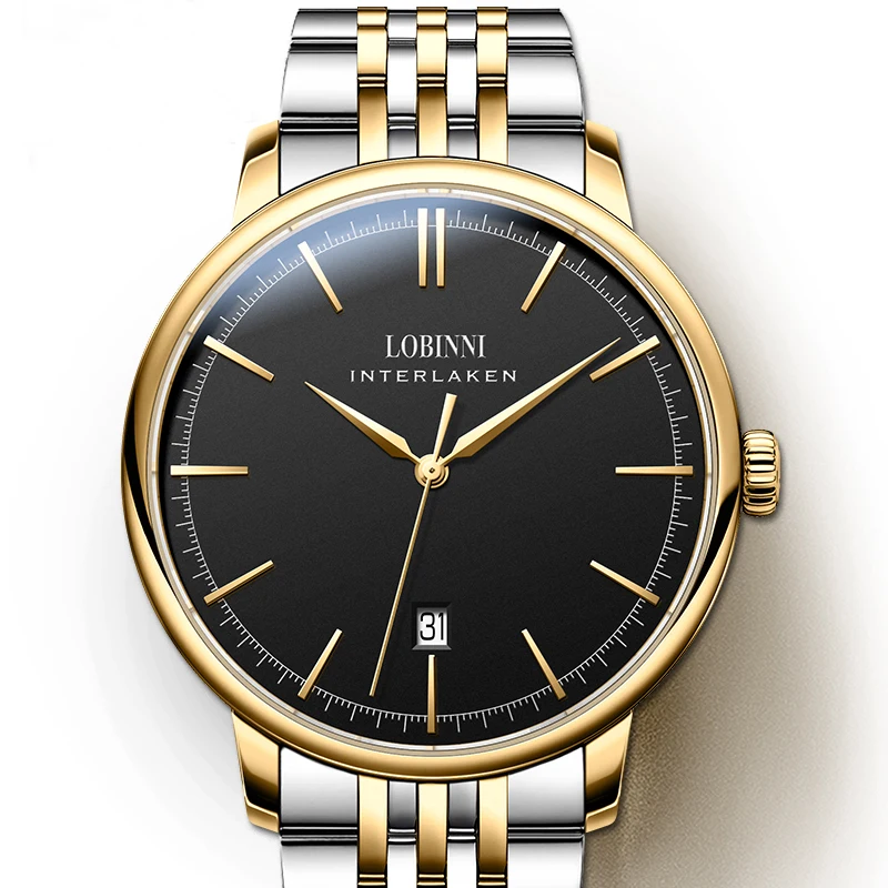 LOBINNI Nuovi orologi meccanici classici da uomo Orologio impermeabile da lavoro Orologio automatico in acciaio inossidabile di marca di lusso
