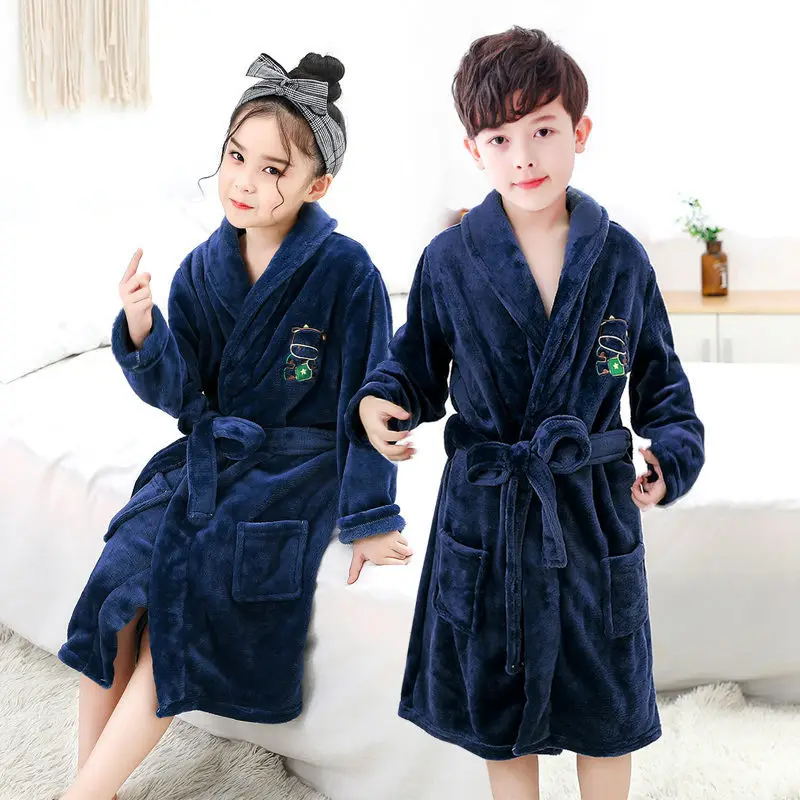 

Winter Robes for Kids 2021 Toddler Girl Nightgown Flannel Warm Sleepwear for Baby Boys Children Cartoon Bear Thicken Bathrobes