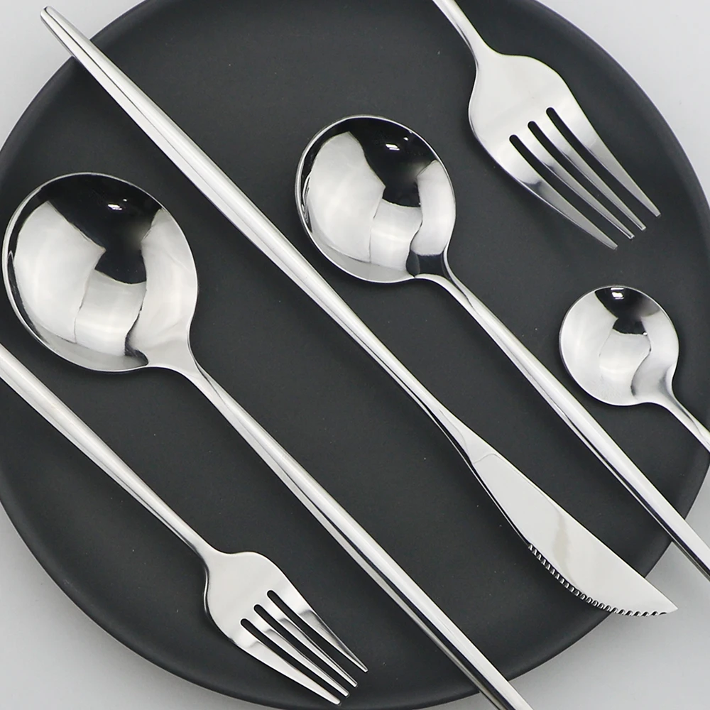 6Pcs Silver Dinnerware Sets Dinner Knife Fork Spoon Dessert Fork Stainless Steel Cutlery Set Flatware Kitchen Shiny Tableware