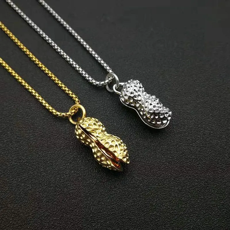 

Punk Statement 3D Design Peanut Charm Pendant & Chain Gold Silver Color Stainless Steel Necklace For Women Men Jewelry Collier