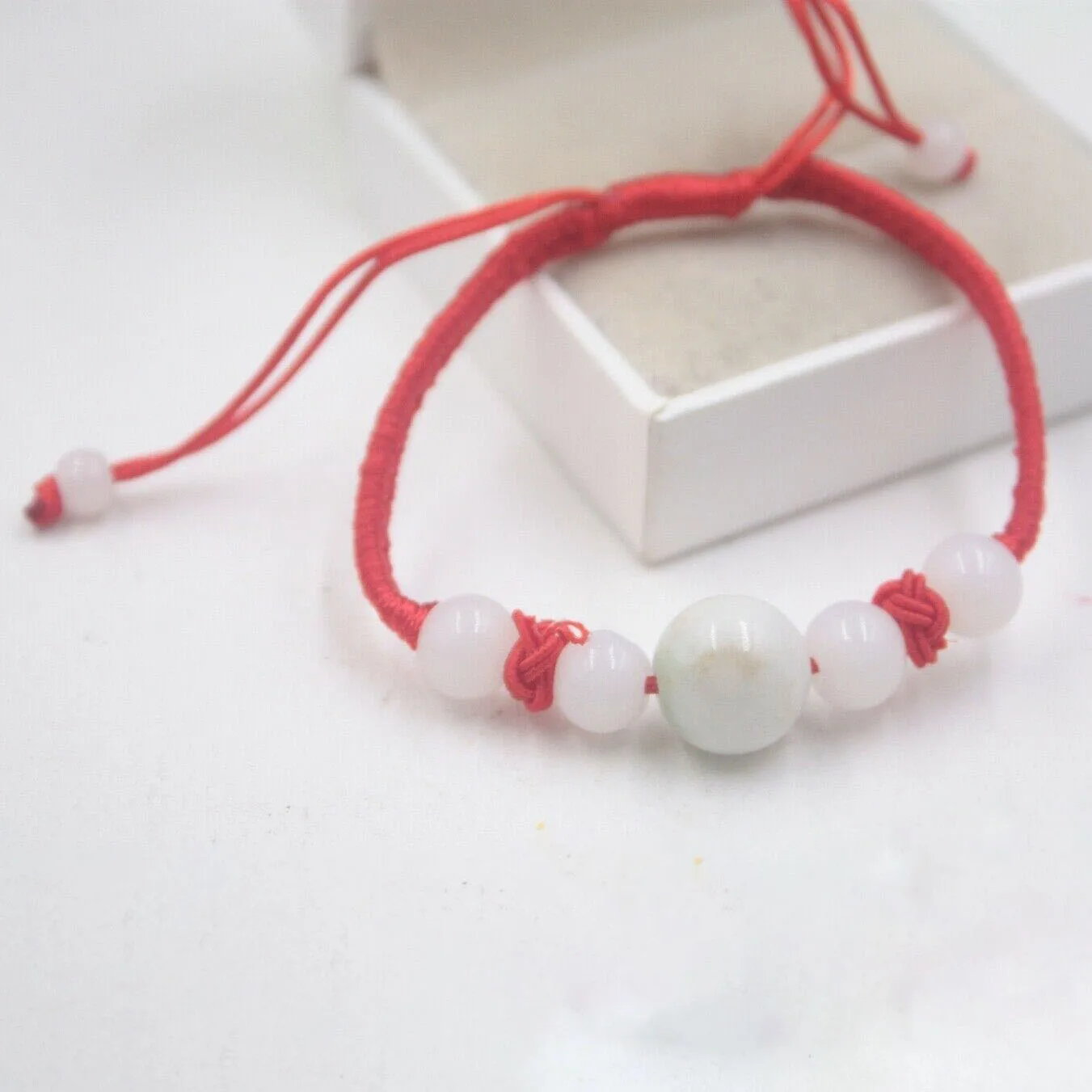 Genuine Natural Green A Jadeite Round Beads with Red Cord Handmade Bracelet