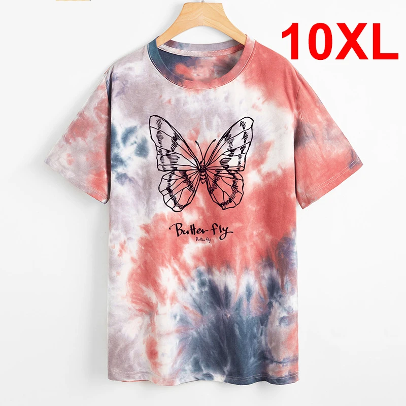 Plus Size 9XL10XL T-shirts Men Big Size Tops Tees Summer Tie Dye Tshirts Oversize Butterfly Print Casual Short Sleeve Baggy