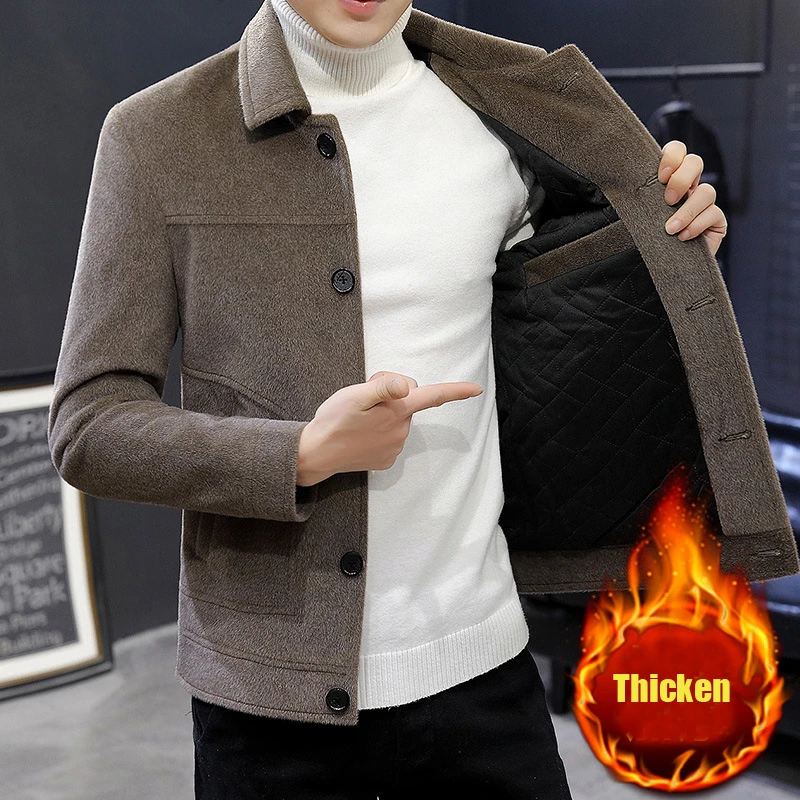 معطف صوفي قصير للخريف والشتاء ميرينو صوف رجالي كوري من المينك سترة تقليد عصرية ملابس ثقيلة معطف رجالي هيرين جاس #1