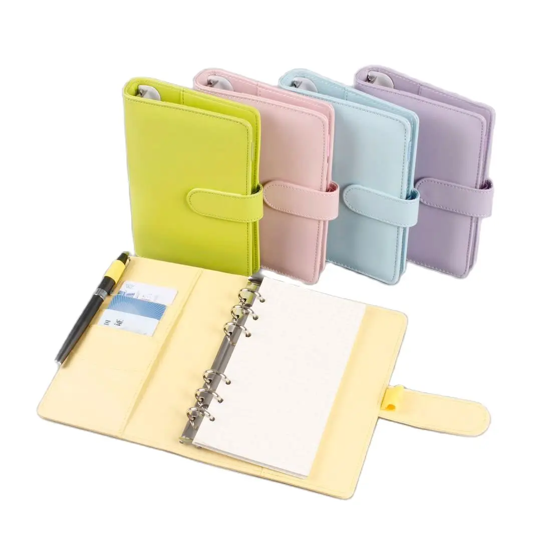 A5 A6 A7 Macaron Color 6 Ring Binder PU Clip-on Notebook Leather Loose Leaf Notebook Cover Notebooks Journal Kawaii Stationery