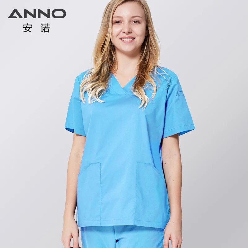 ANNO Elastic Fabric Scrubs Set Nursing Uniforms Spandex Clinics Suit Unisex Hospital Staff Clothing Grown Health and Beauty Care