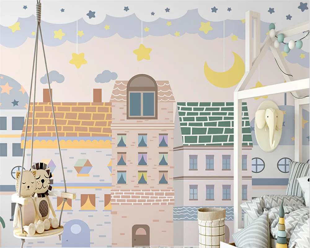 beibehang Custom papel de parede modern new Nordic style hand-painted color small house children's indoor background wallpaper