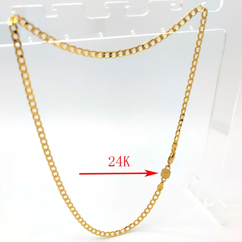 Solid 24 k Stamp Link Carat Gold GF Women's  Necklace Curb  Chain Birthday Valentine Gift Valuable 20