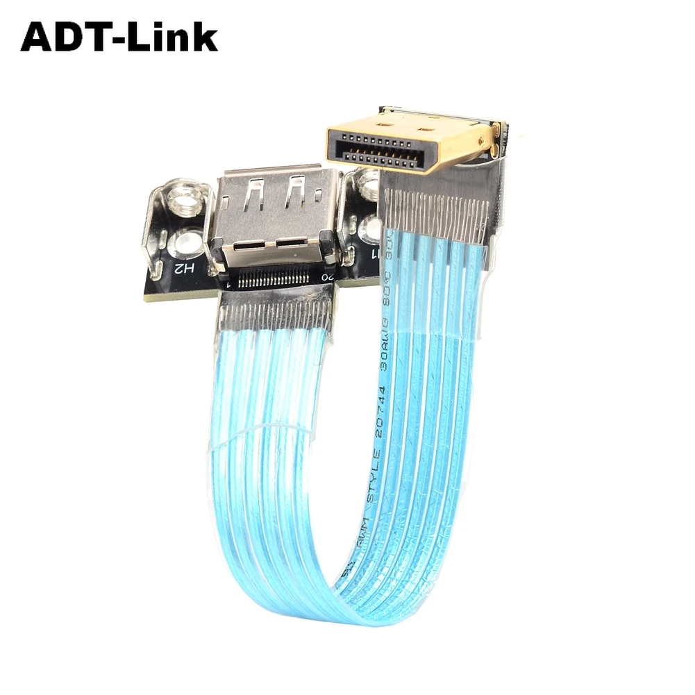 ADT-Link P7-P8 DisplayPort 1.2 Extension Cable 8K 4K HDR 165Hz 60Hz Display Port Elbow Angled Adapter Cord Ribbon PC Connector