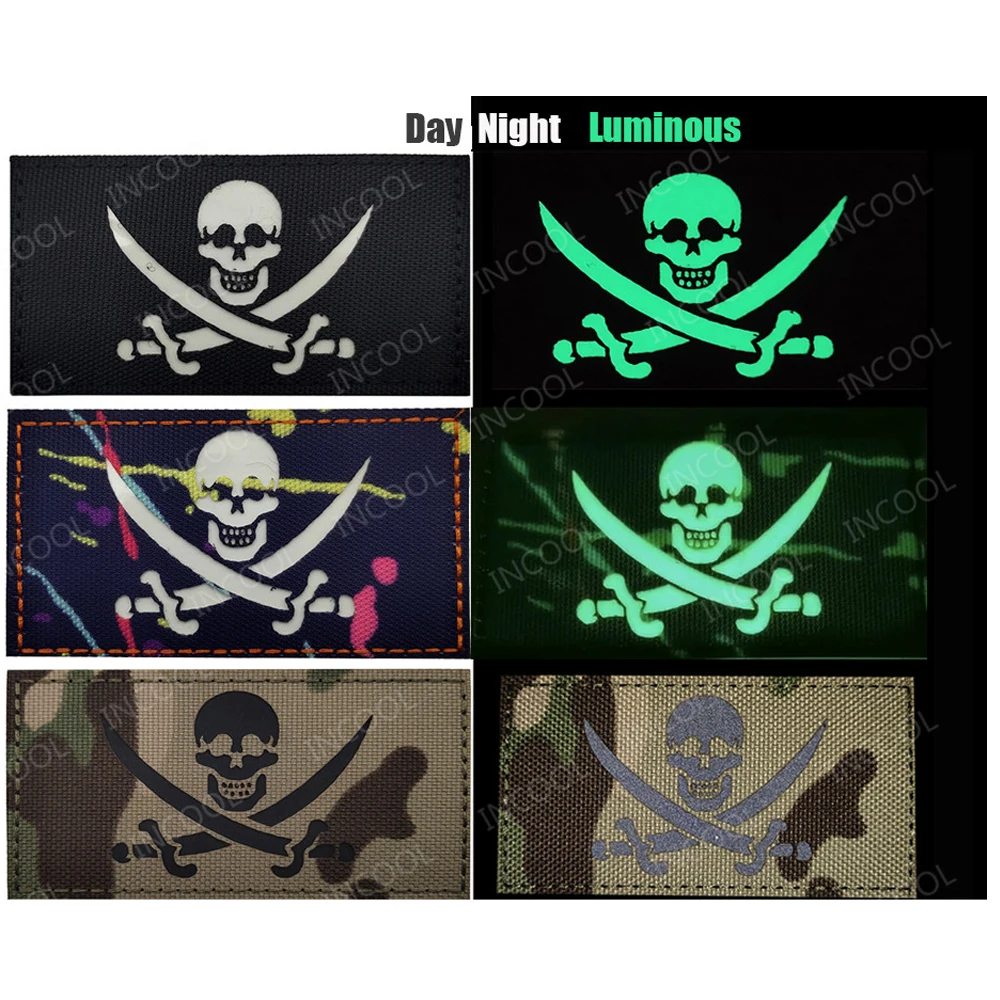 Embroidered Patches Skull Swords Patch IR Reflective 3D Rubber PVC For Clothing Backpack Caps