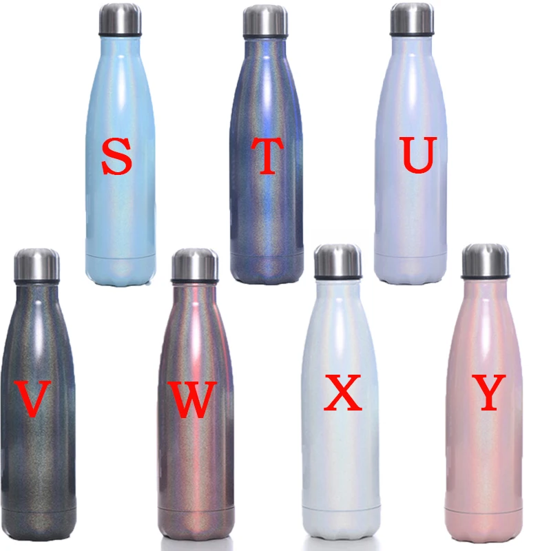 17oz Glitter Cola Bottle Shaped Double Wall Insulated Vacuum Sports Water Bottle With Lid Flask Stainless Steel 500ml Portable