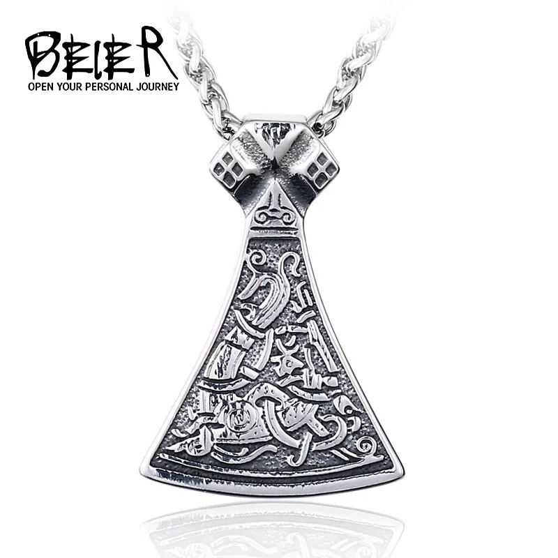 Beier Beier Thor Hammer Mjolnir Viking Amulet Hammer Scandinavian Pendant Norse pendant necklace Men Jewelry  LLBP8-272PP