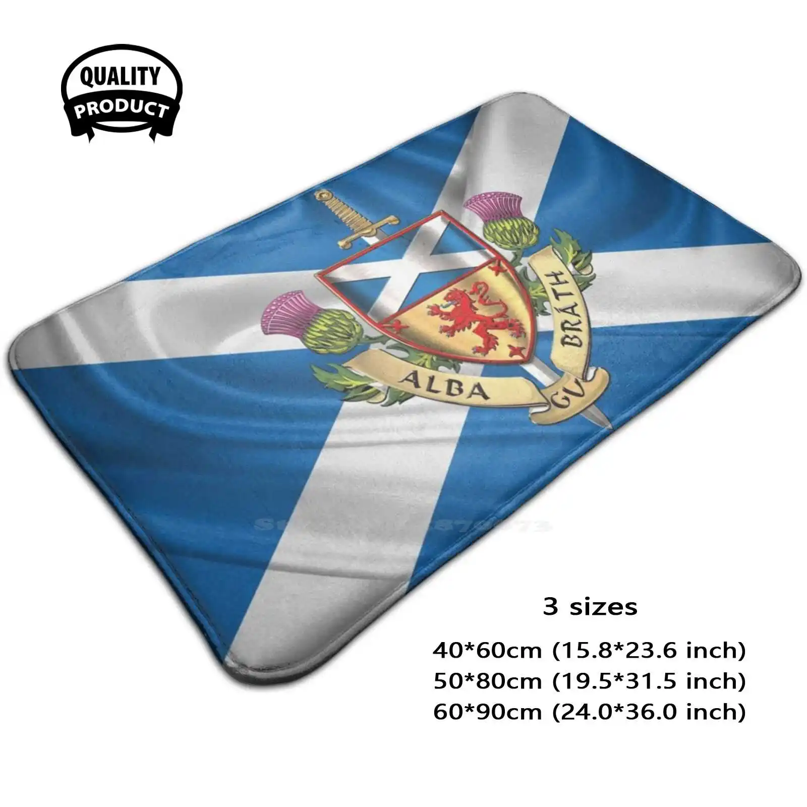 Scotland Forever - Alba Gu Brath - Symbols Of Scotland Over Flag Of Scotland Soft Cushion Home Carpet Door Mat Car Rug World