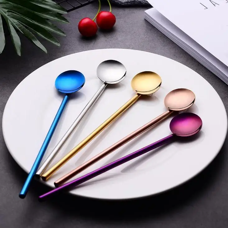 Creative Beverage Sand Ice Mixing Spoon 304 Stainless Steel Straw Spoon Mate Teaspoon Coffee Spoon Drinking Straw Wholesale