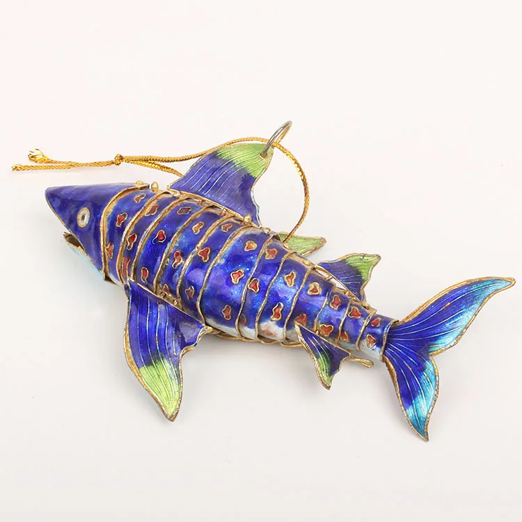 Large Lifelike Swing Enamel Shark Keychain Cloisonne Filigree Animal Charms Decorations Christmas Tree Pendant Gifts