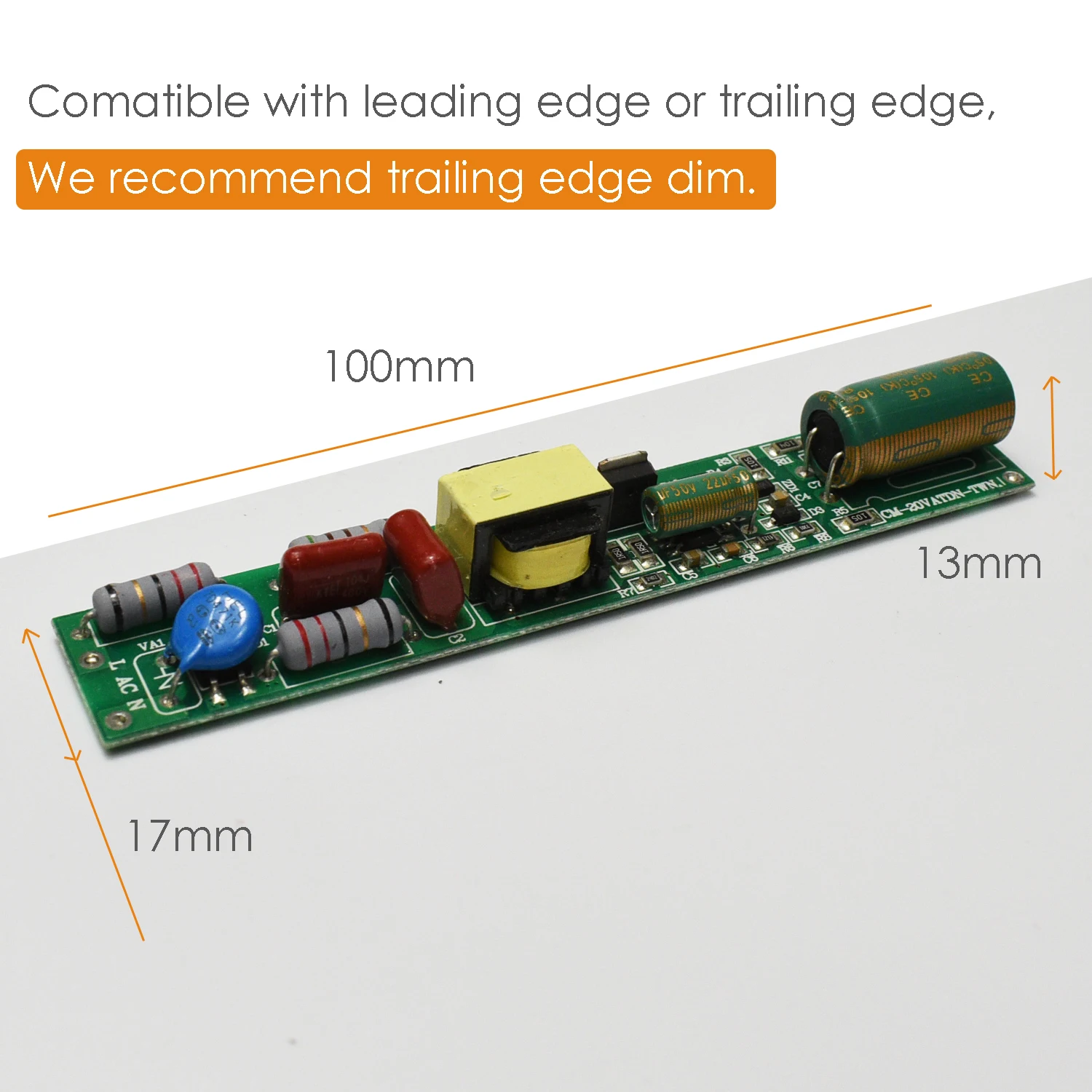 Linear SCR Dimming Triac Dimmable Non-isolated Silm Power Supply 100mm Trialing Edge Driver for LED Tube Light 240mA 50V-80V