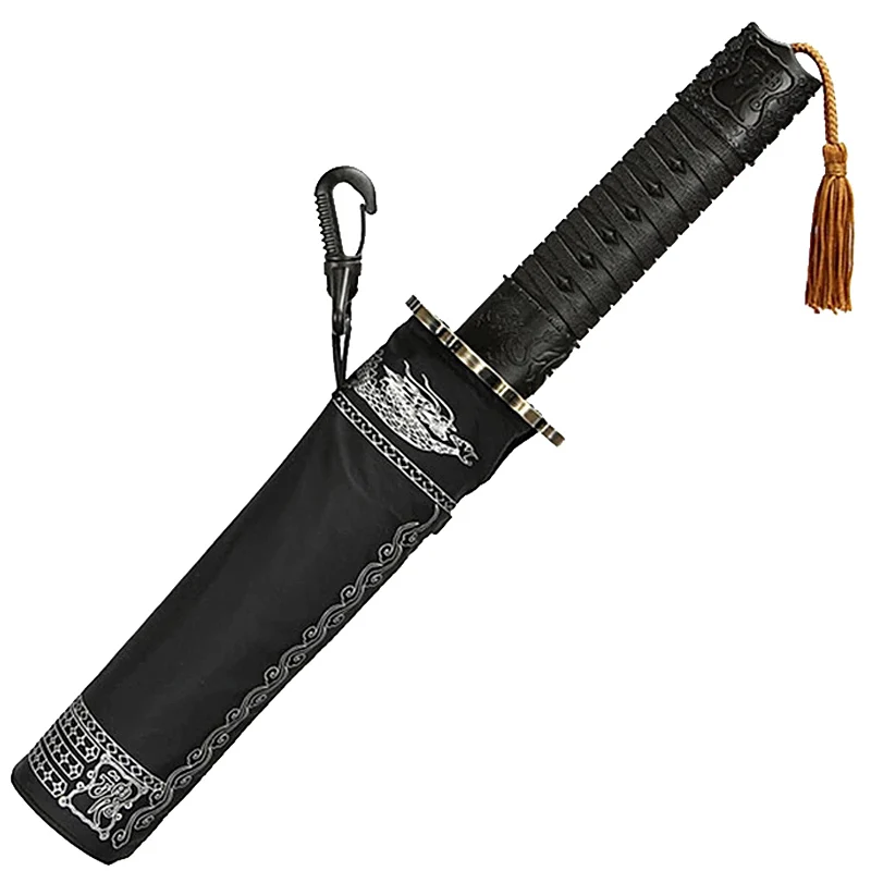 Automatic Folding Men Woman Rain Umbrella Wind Resistant Outdoor Sun Protection Parasol Samurai Sword Knife Japanese Paraguas