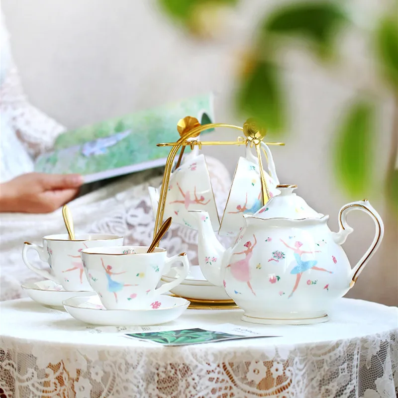 Elegant British Bone China Teapot Set Ceramic Coffee Cup And Saucer Kit High Quality Porcelain Tea Pot Turkish New Home Gift