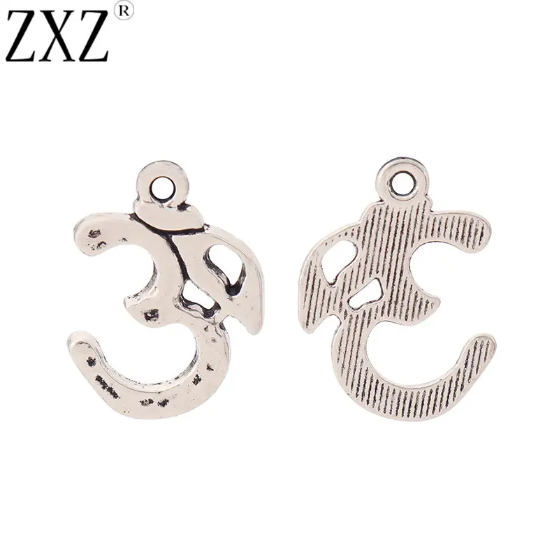 ZXZ 20pcs Tibetan Silver Hammered OM AUM Symbol Yoga Charms Pendants Beads for Necklace Bracelet Jewelry Making Findings 22x16mm