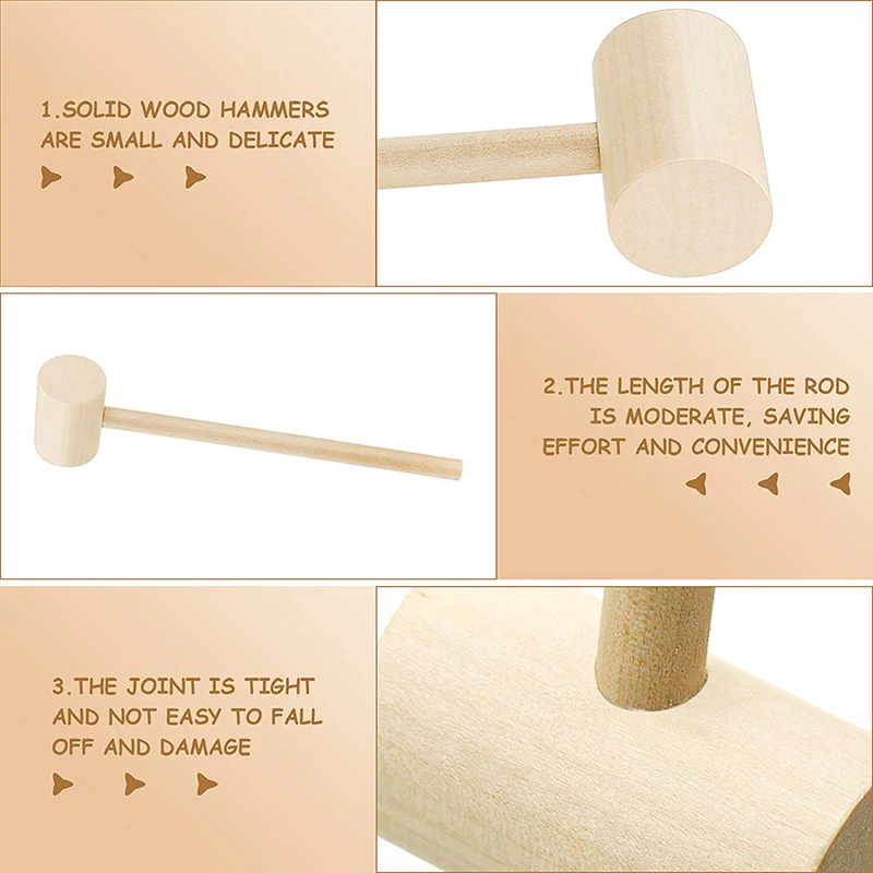 2pcs Mini Wooden Hammers Mallet Pounding Mallet Natural Hardwood Hammers DIY Craft Make Chocolate Crab Lobster Seafood Hammers