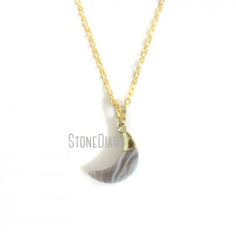 

NM14614 10Pcs Botswana Agates Moon Faceted Gold Color Chains Necklaces Outlet Jewelry 16-20 Inches