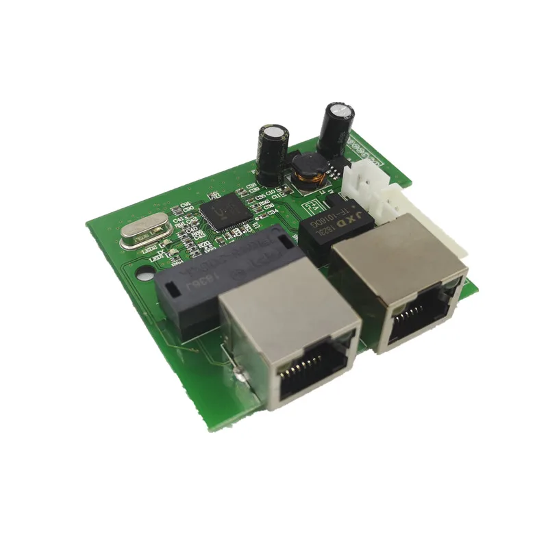 OEM fabryki bezpośrednie mini szybkie 10/100 mb/s 2-portowy sieć ethernet lan hub rozdzielnica dwuwarstwowy pcb 2 rj45 1 * 8pin głowy portu