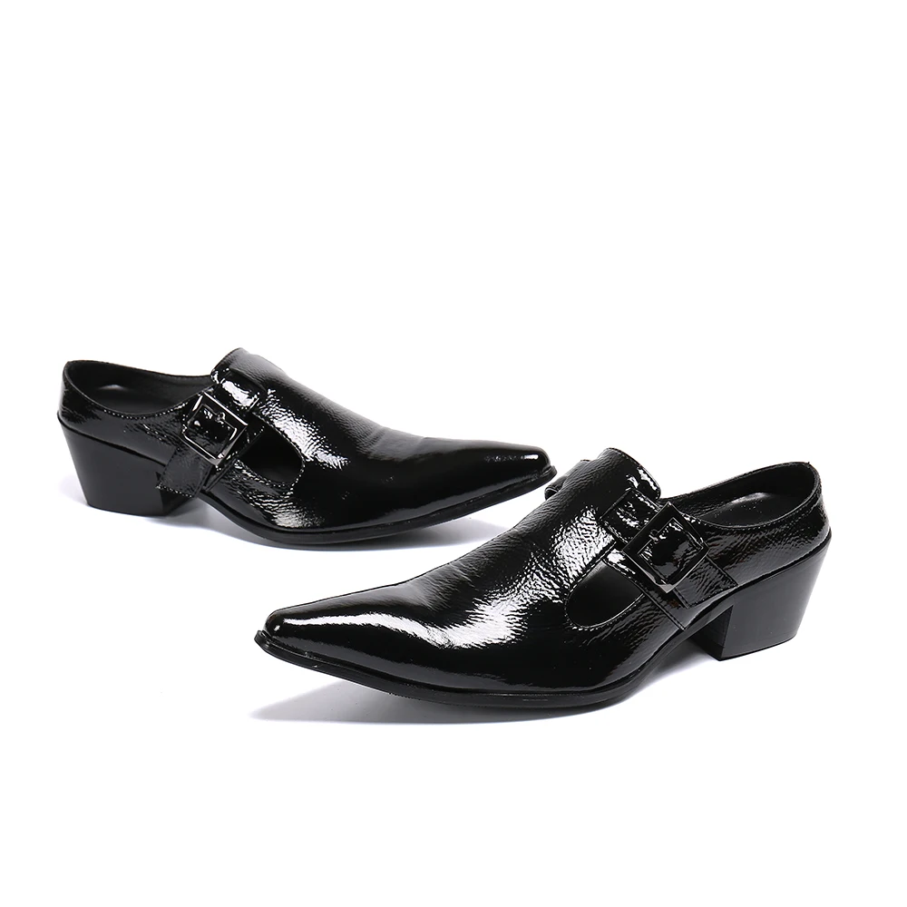 Elegant Black Men Pointed Toe Real Leather Shoes Club Party Prom Dress Shoes Classic Man Real Size Slip on Business Formal Shoes