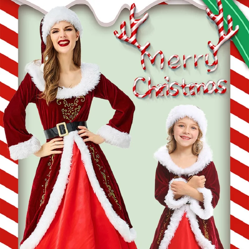 

Christmas Dress For Girls Santa Claus Costume Girl Cosplay Kids Clothes Set Long Sleeve Red Clothing for New Year Wear Cute