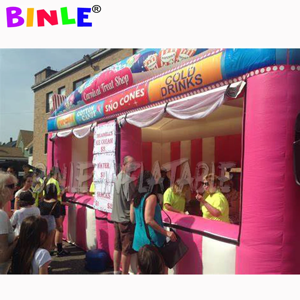 Fast food oxford pink giant inflatable carnival treat shop/ Inflatable Concession Stand/popcorn ice cream booth with blower