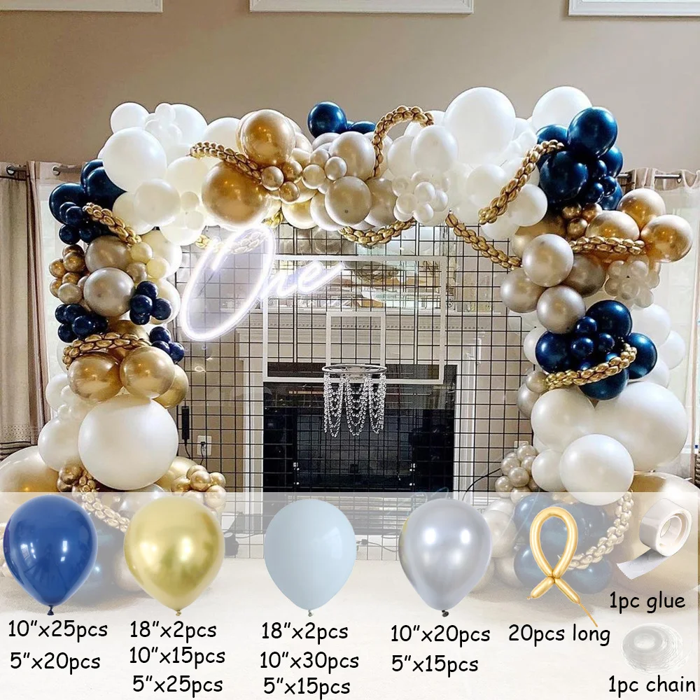 191pcs Navy Blue Dark Blue Balloon Garland White Chrome Gold Balloons Arch Kit Valentine's Day Wedding Birthday Christams Decor