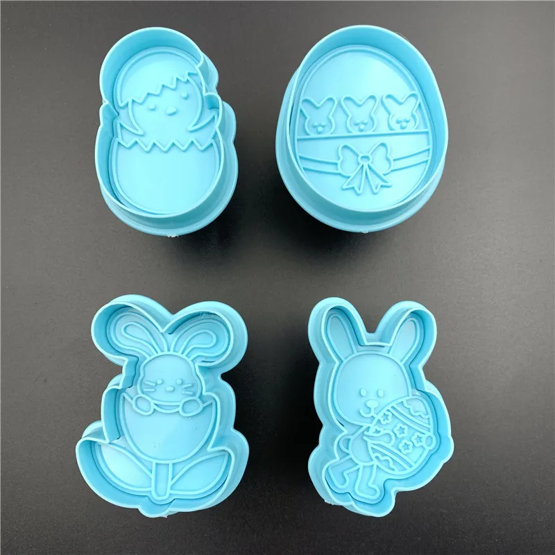 4Pcs/set New Rabbit Festival Series Plastic Spring Biscuit Mold DIY Kitchen Cake Decorating Tools Cookie Cutter Stamp