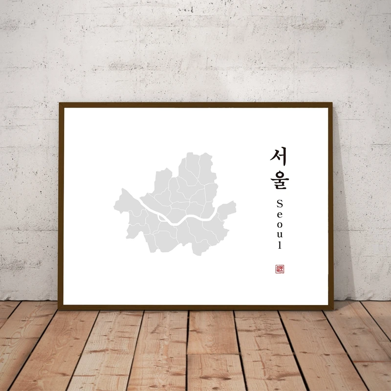 Seoul Korea City Map Poster Living Room Decor Korean Letters Picture Modern Wall Art Canvas Painting Prints for Asian Home