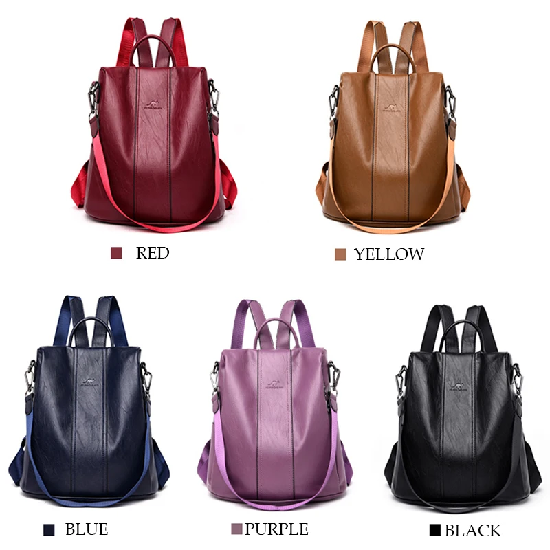 Casual Anti Thief Backpack for Women Shoulder Bag Famous Brand Soft Leather Backpack Female Simple School Bags for Teenage Girls