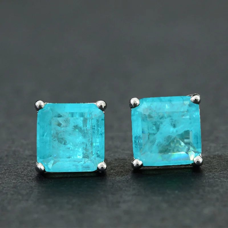 

Megin 925 Sterling Silver Square Ins Blue Stone Crystal Zircon Boho Vintage Piercing Stud Earrings for Women Wedding Gift Bagu