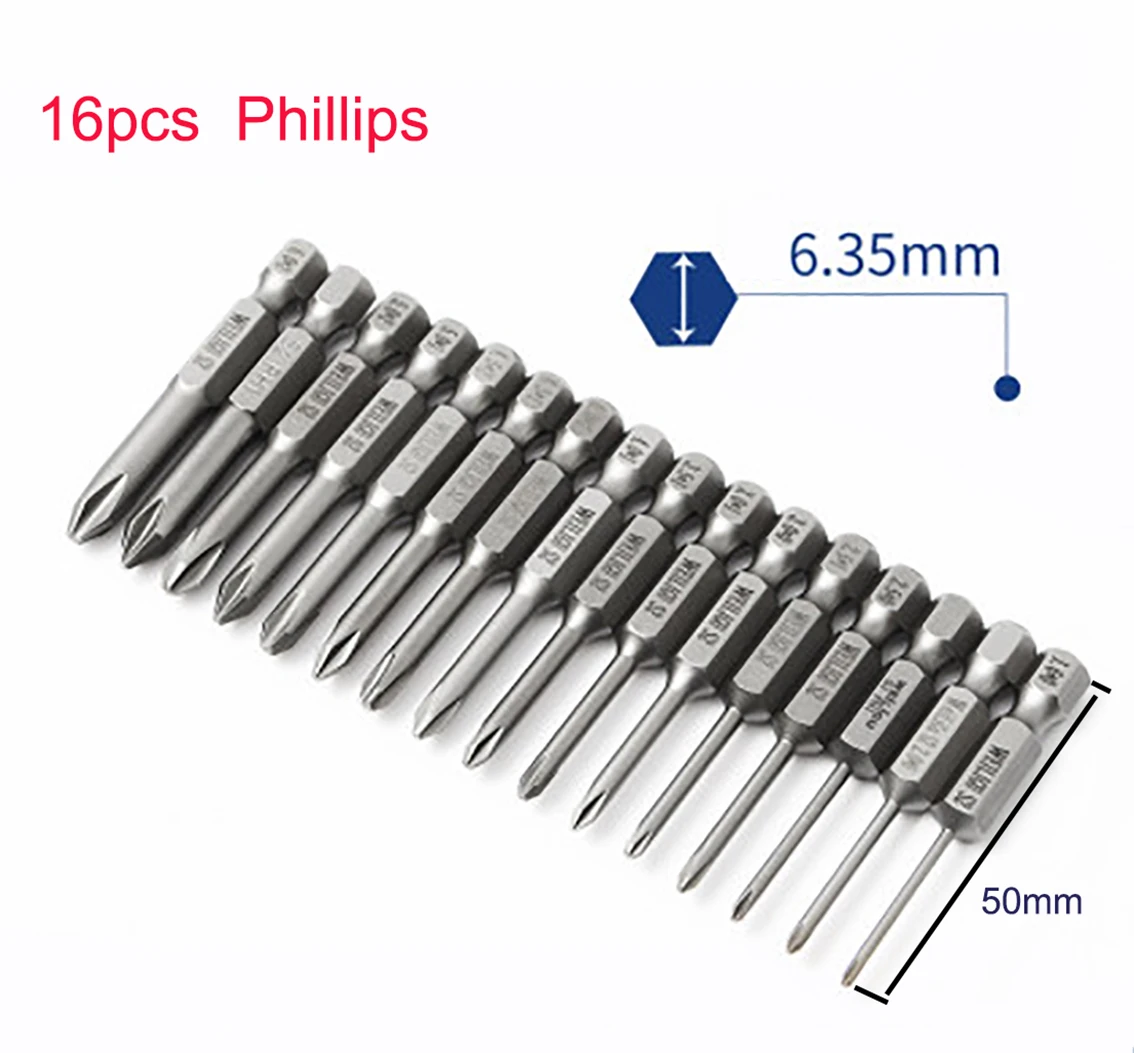 

1Set 1/4" Shank Diameter Magnetic Phillips Screwdriver Bits Kit for Electric Drill Length 50/75/100/150mm S2 Steel