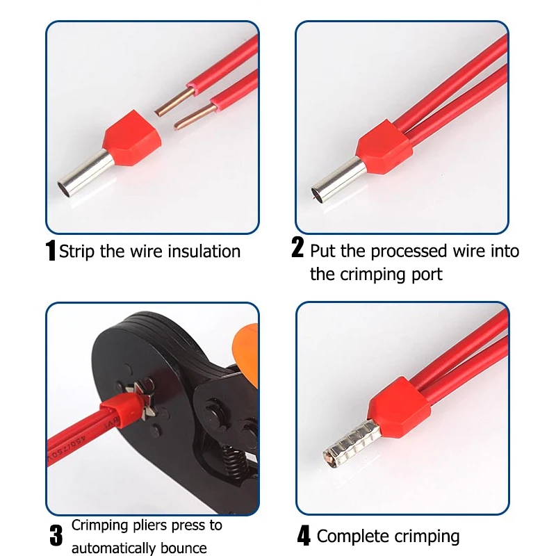 1000Pcs Wire Ferrule End Double-Wire Tube-Type Insulated Crimp terminal Wire Connectors TE0508 7508 1008 1508 2510 4012