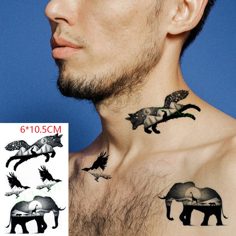 Waterproof Temporary Tattoo Sticker ins  Elephant Wolf Eagle Cool Body Art  flash tatoo fake tatto for Women Men