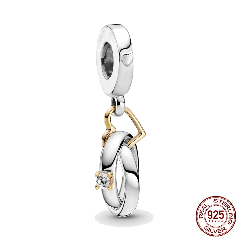 2021ใหม่ล่าสุด925เงินสเตอร์ลิงสองโทนแหวน Dangle Charm พอดีกับ Pandora สร้อยข้อมือผู้หญิง Diy เครื่องประดับทำ