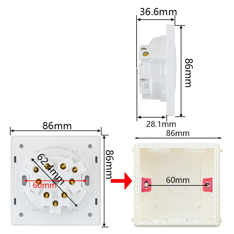 Interruttore della luce della presa di corrente EU FR con interruttore di ripristino della presa a muro a LED interruttori della luce della lampada