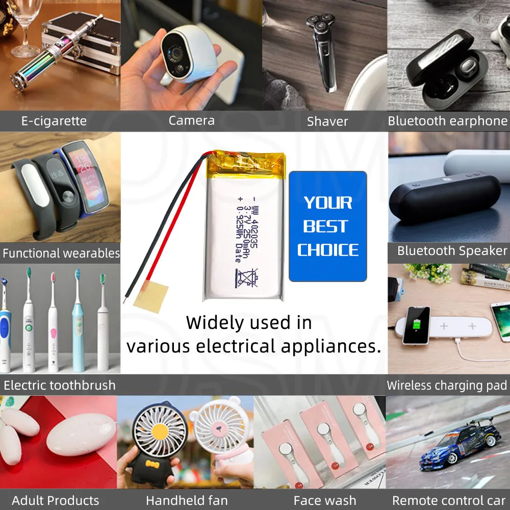 OSM1or2or4 Rechargeable Battery Model 402035 250-mah Long lasting 500times suitable for Electronic products and Digital products