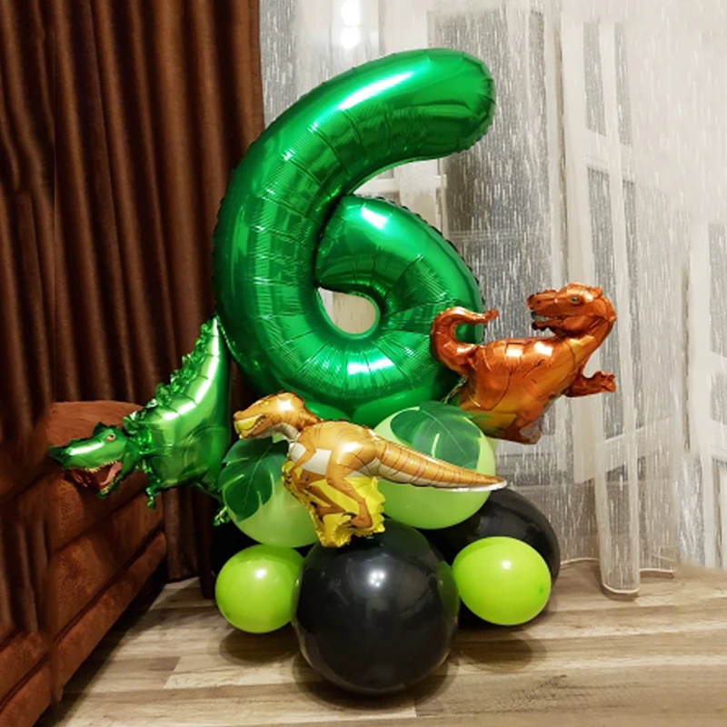 21pcs Jungle Dinosaur Party Balloons Set Mini Dinosaur Balloon Green number Ballon Kids 1 2 3 4 5 Year Birthday Party Decoration