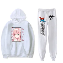 Zero Two Pants Suit Anime Cosplay Darling In The Franxx Cute Print Oversized Hoodies And Sweatpants Hooded Sweatshirt Tracksuits