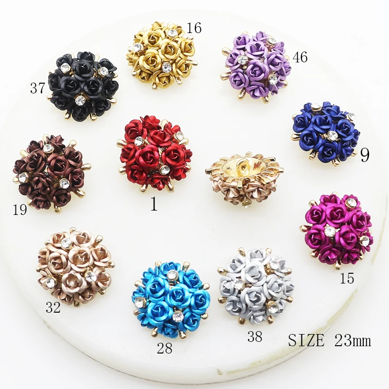 5 sztuk/partia 23 mm Alloy Flower Rhinestone przyciski do szycia DIY pozłacane ubrania, akcesoria do włosów pomocnicze materiały ręczne