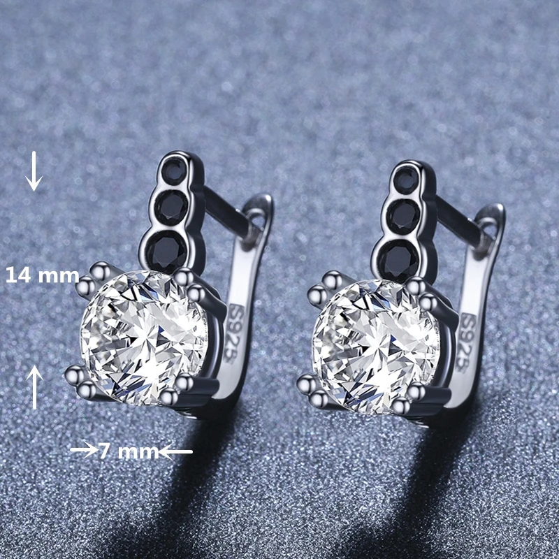 Trendy Genuine 925 Sterling Silver Jewelry Wedding Stud Earrings for Women Row Black&White Female Earring T212