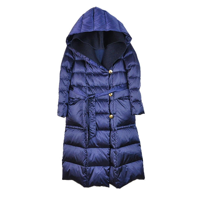 Brand New down jacket Women's 2024 Winter wool cloth long down jackets Women White Duck Down Parka Outerwear Loose Overcoat