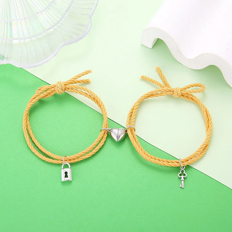 2pcs Magnetic Heart Attraction Couple Bracelets for Lover Bracelets Distance Relationship Braid Rope Bracelet Magnet Matching