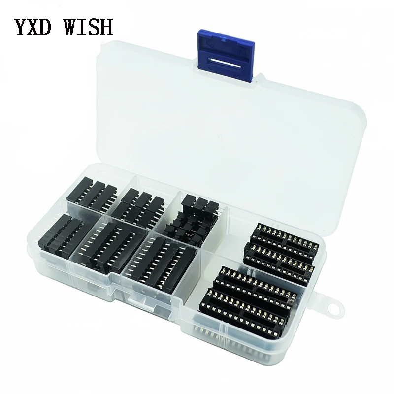 66PCS/Lot DIP IC Sockets Connector Adaptor Solder Type 6/8/14/16/18/20/24/28 pins DIP IC Socket Diy Assortment Connectors Kit