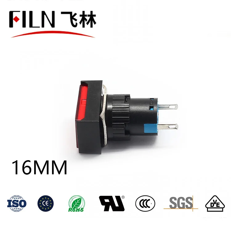 FILN Plastic Rectangular surface 16mm Mounting Size led indicator light 12v 24v 110v 220v  pilot lamp with pins