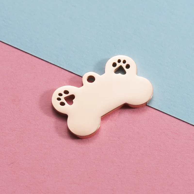 100% Stainless Steel Dog Bone Charm Blank For Engrave Metal Dog Bone Tag Charms With Dog paw Mirror Polished Wholesale 10pcs